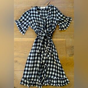Anthropologie Buffalo plaid ruffle wrap dress
